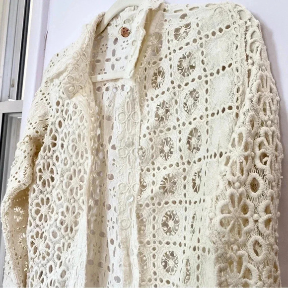 New Free People FP One Yesenia Shacket Crochet Lace Long Sleeve Button Down - Picture 11 of 13